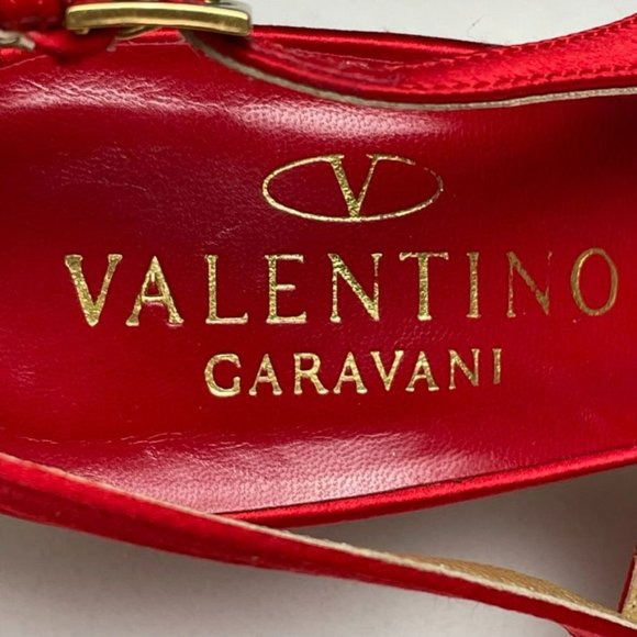 VALENTINO Garavani Candy Red Satin Bow Peep Toe Slingback Pumps - IT 39/US 9 - Picture 8 of 12